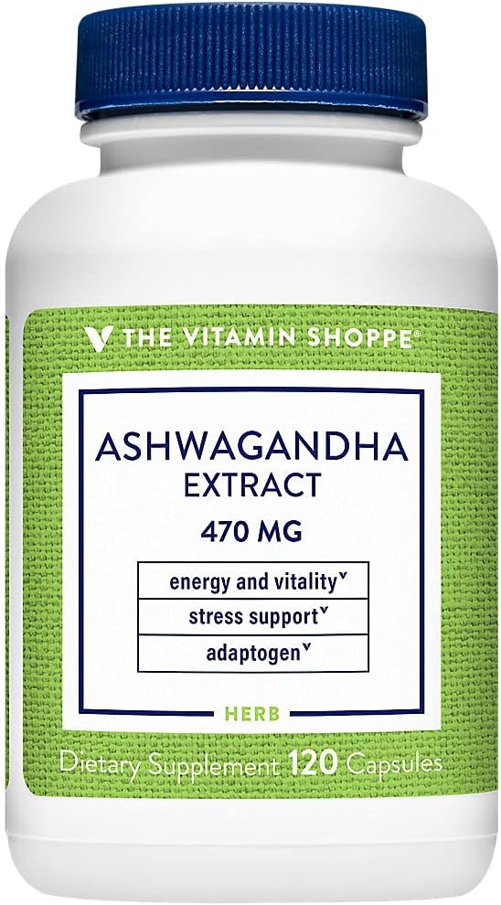 The Vitamin Shoppe Ashwagandha Extract 470MG - φυτικό συμπλήρωμα που παρέχει ενέργεια & ζωτικότητα, βοηθά με τη διαχείριση του στρες (120 κάψουλες)