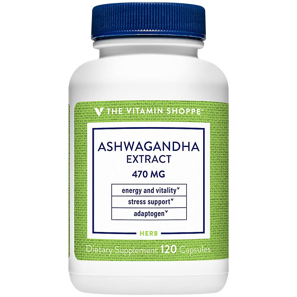 The Vitamin Shoppe Ashwagandha Extract 470MG - φυτικό συμπλήρωμα που παρέχει ενέργεια & ζωτικότητα, βοηθά με τη διαχείριση του στρες (120 κάψουλες)