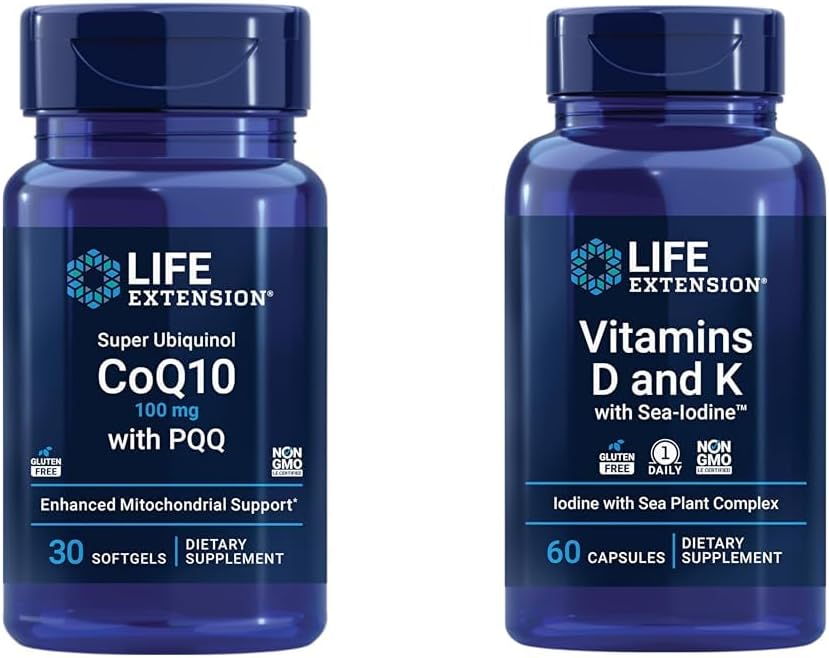 Επέκταση ζωής Super Ubiquinol CoQ10 με PQQ, CoQ10, PQQ & Βιταμίνες D και K με Sea-Iodine, βιταμίνη D3, βιταμίνη K1 και K2