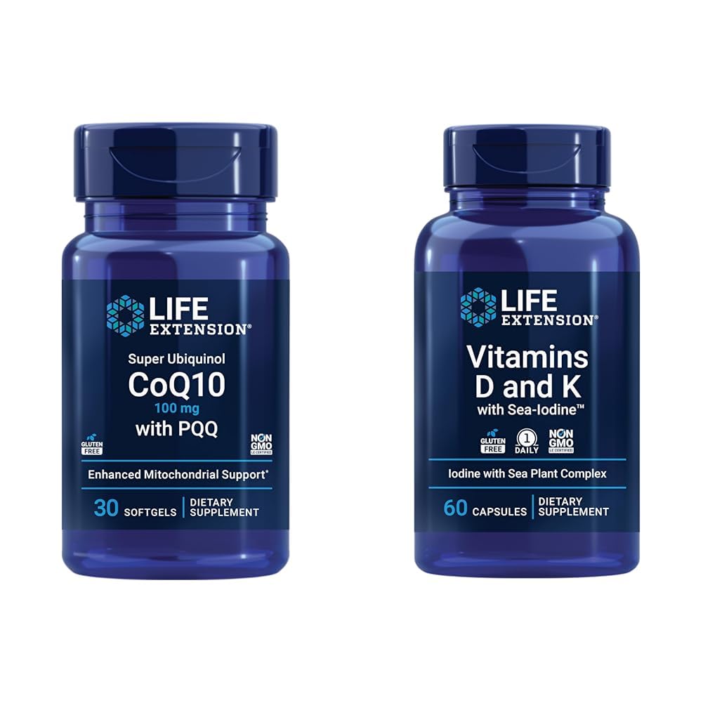 Life Extension Super Ubiquinol CoQ10 with PQQ, CoQ10, PQQ & Vitamins D and K with Sea-Iodine, Vitamin D3, Vitamin K1 and K2