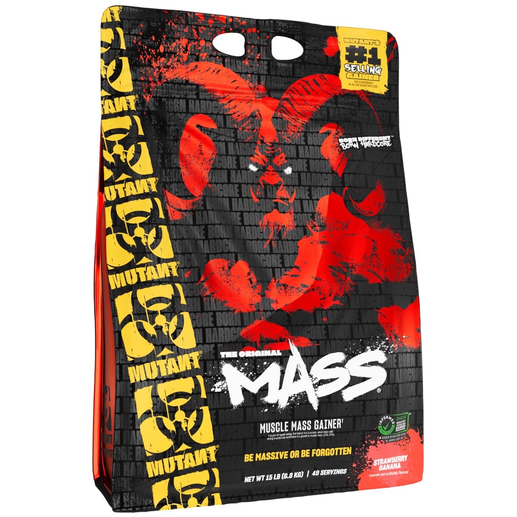 Mutant Mass Weight Gainer Protein Powder με Whey, και συμπύκνωμα πρωτεΐνης καζεΐνης για High-Calorie Tracout Shakes, Smoothies, and Drinks, 15 LB - Μπανάνα φράουλα
