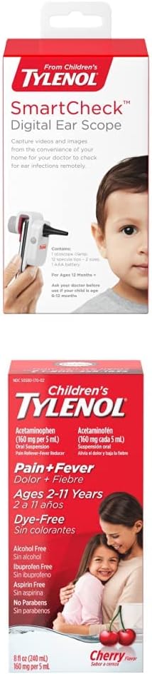 SmartCheck Digital Ear Escope from Children's Tylenol, Otoscope with Light, 1 Otoscope Clamp, 12 Specula Tips + Παιδικό Tylenol Pain + Fever Medicine with Acetaminophen, 8 fl. oz