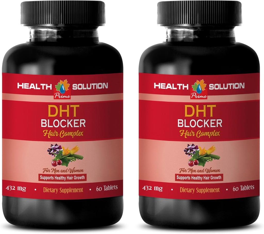 Hair Growth Hair Vitamins Χωρίς βιοτίνη - DHT Blocker Hair Complex - για άνδρες και γυναίκες - Υποστήριξη Υγιής Hair Growth - Saw Palmetto Extract Caps - 2 μπουκάλια 120 επικαλυμμένα δισκία