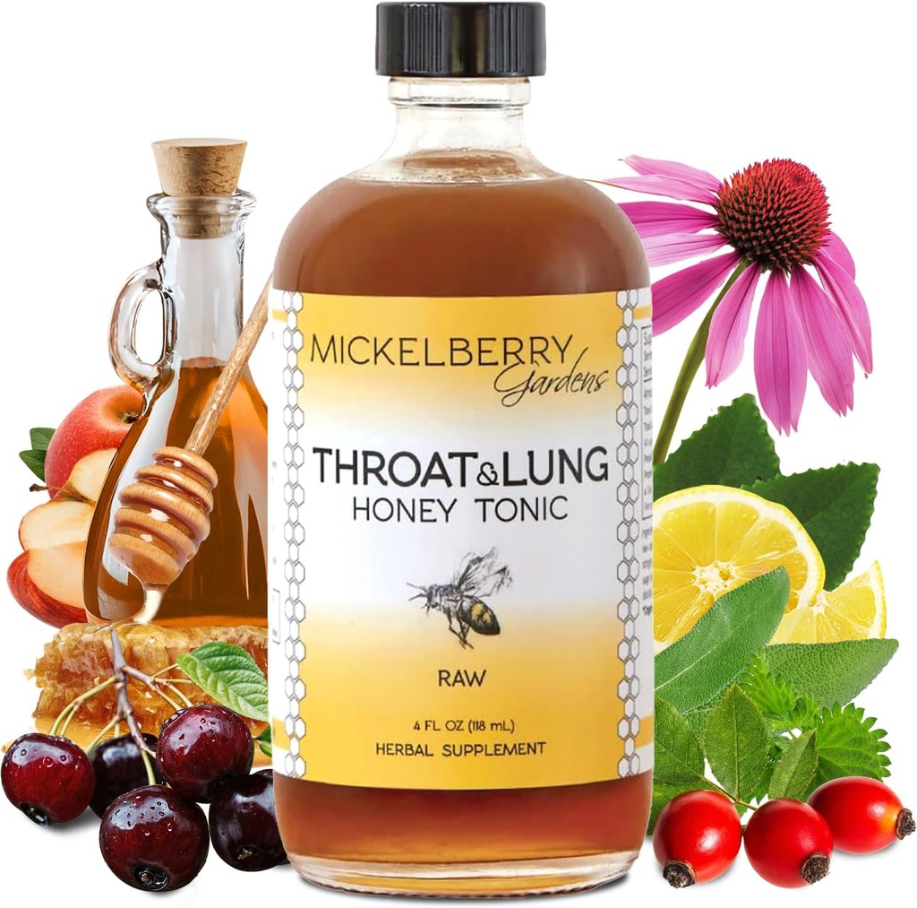Mickelberry Gardens Λαρύγγι & Lung Honey Tonic: Wellness Syrup, Natural Sore Lroat Relief, Immune Support & Cough Suppressant for Adults & Kids (4 oz)