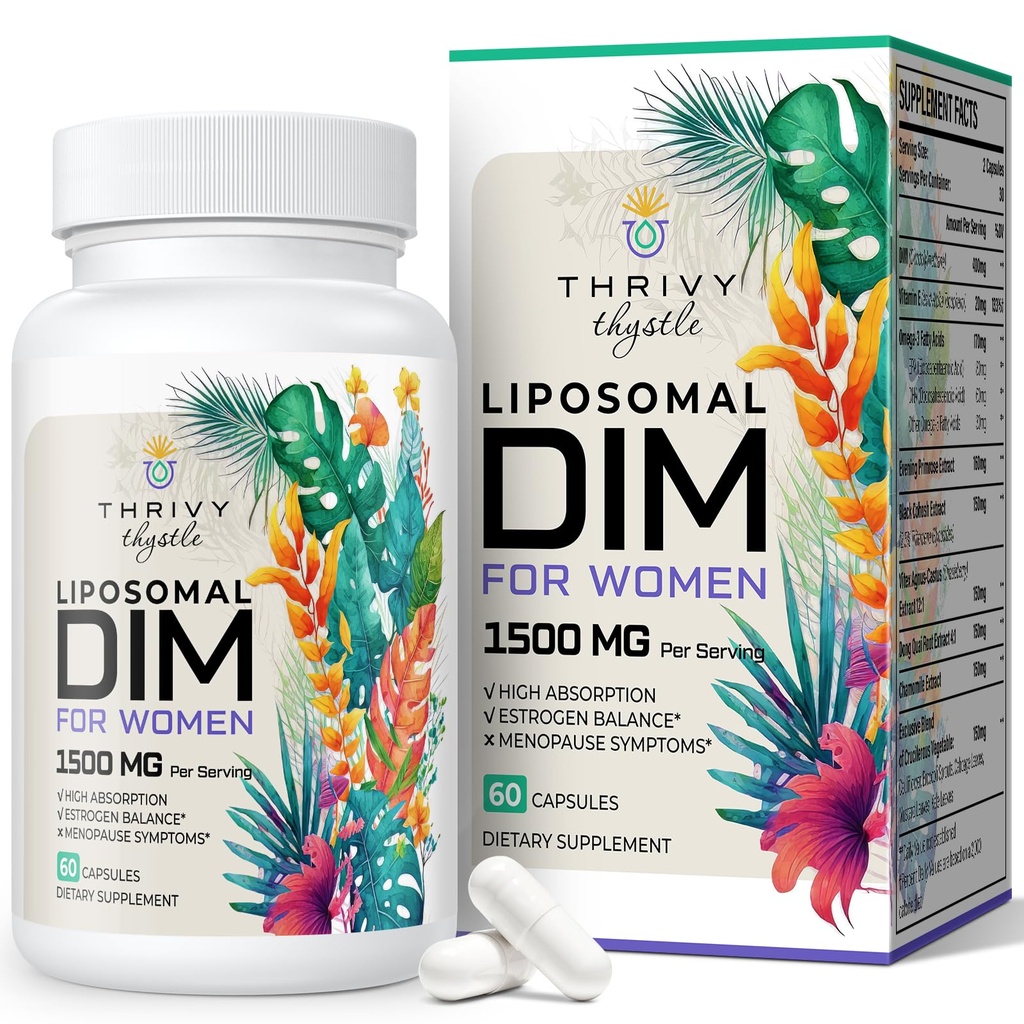 Liposomal DIM Supplement - 1500 mg Γυναικεία DIM Supplement - Συμπληρώματα οιστρογόνων Περιέχουν Βιταμίνη Ε, Βραδινό Primrose, Μαύρο Cohosh, Ωμέγα-3 Λιπαρά Οξέα