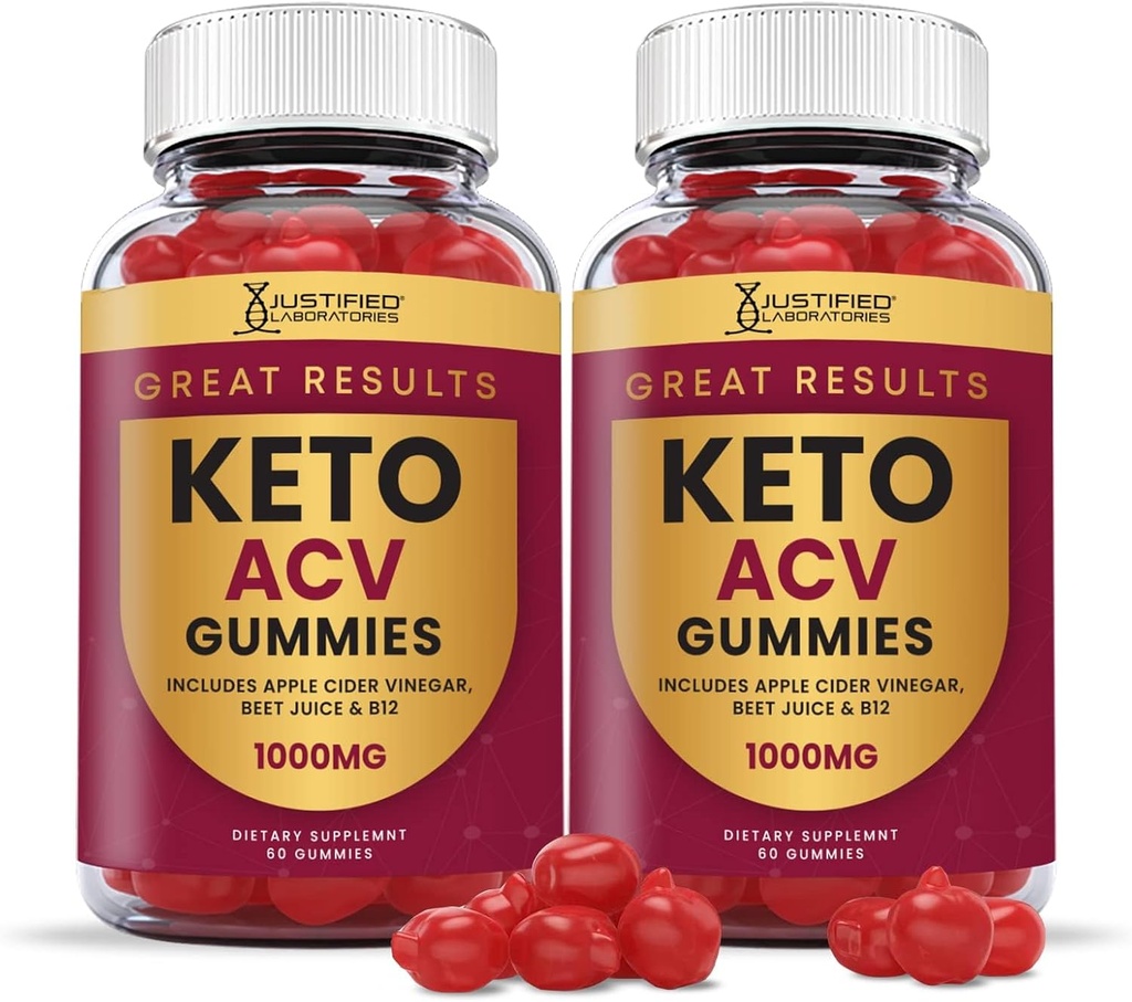 Justified Laboratories (2 Pack Great Results Keto ACV Gummies 1000MG με ρίζα χυμού ρόδι B12 120 Gummys