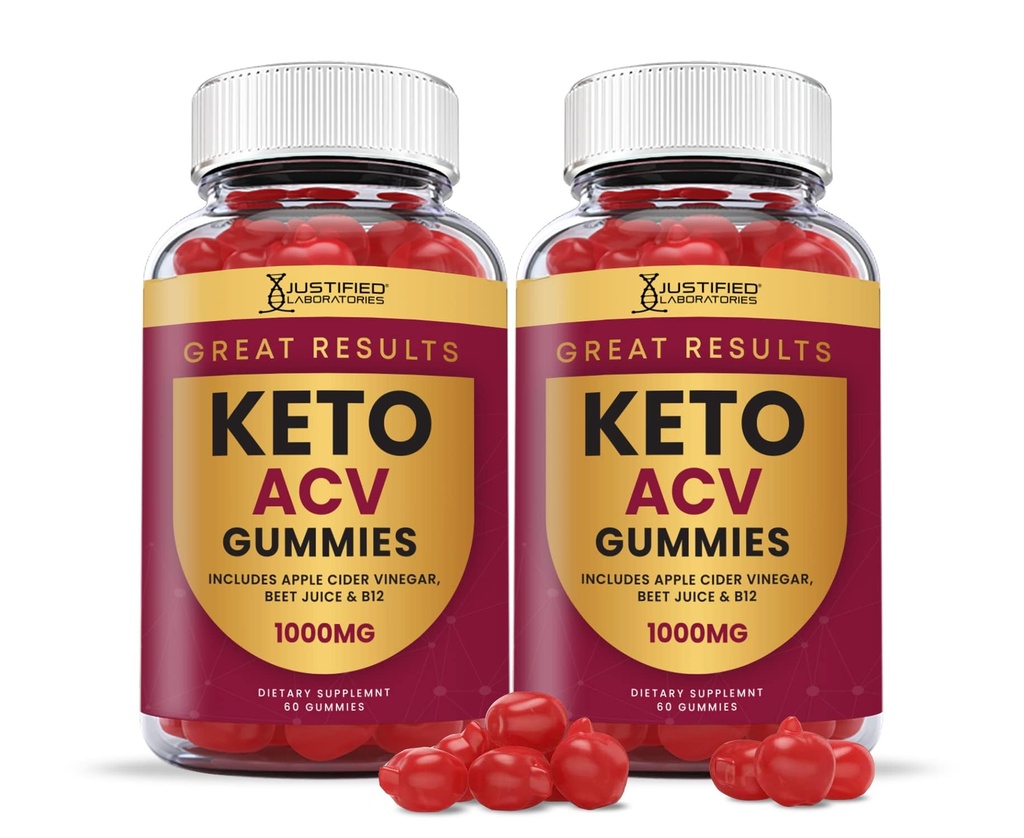 Justified Laboratories (2 Pack Great Results Keto ACV Gummies 1000MG με ρίζα χυμού ρόδι B12 120 Gummys