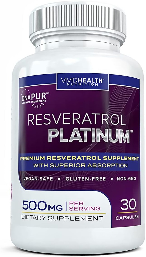 Resveratrol Platinum Antioxidants συμπλήρωμα: Ισχυρή φόρμουλα κατά της γήρανσης με καθαρό, φυσικό Trans Resveratrol για την υποστήριξη του ανοσοποιητικού, τη ζωτικότητα και την υγεία του εγκεφάλου, 30 κάψουλες χωρίς γλουτένη