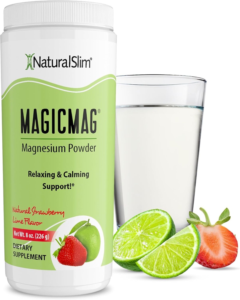 NaturalSlim MagicMag Magnesium Citrate Powder Drink for Relaxation, Stress, Constipation, Better Rest & Digestive Health, Magnesium Supplement for Women and Men, Strawberry & Lime Flavored 8oz