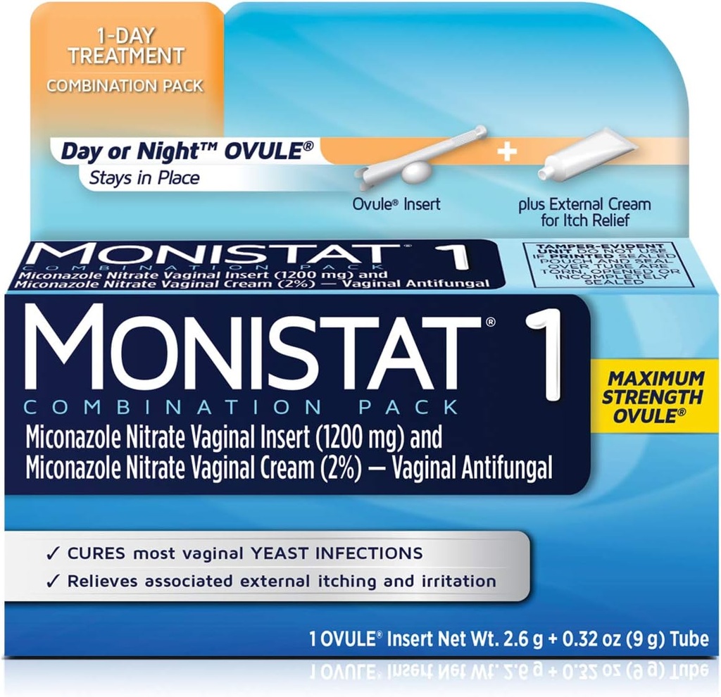 MONISTAT 1-Dose Θεραπεία Μόλυνσης Μαγιάς, 1 Ovule Install & External Itch Cream