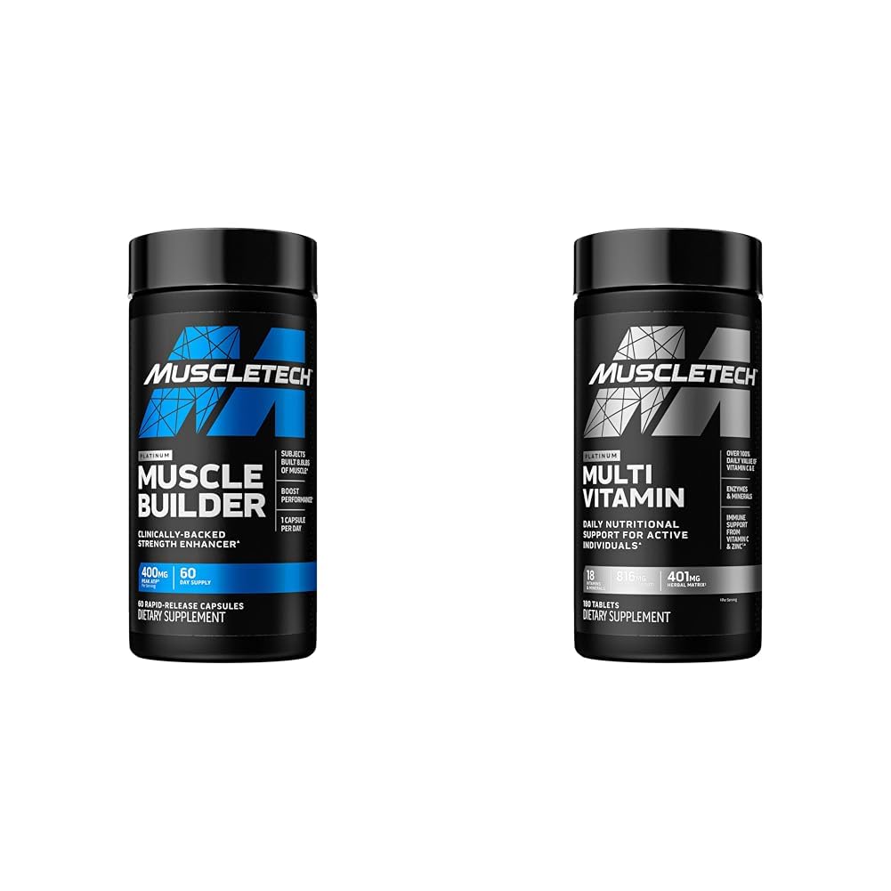 MuscleTech Muscle Building & Multivitamin Supplement Bundle - Nitric Oxide Booster and Muscle Gainer with 400mg Peak ATP, 60 Χάπια & Platinum Multivitamin, 180 ct