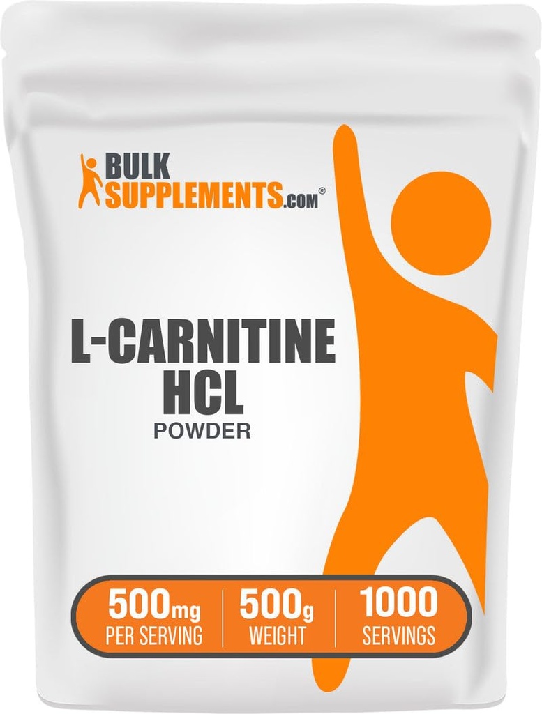 BulkSupplements.com L-Carnitine HCl Powder - Carnitine Supplement, Carnitine Powder, L-Carnitine 500mg - Χωρίς γεύση και γλουτένη, 500mg ανά Σερβίρισμα, 500g (1.1 lbs) (Pack of 1)