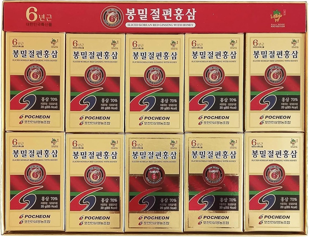 Pocheon 200g (10ea X 20g) 6 χρόνια τεμαχισμένα κορεατικά Panax Red Ginseng Roots με μέλι, Σαπωνίνη, φυσική ανοσοποιητική υποστήριξη