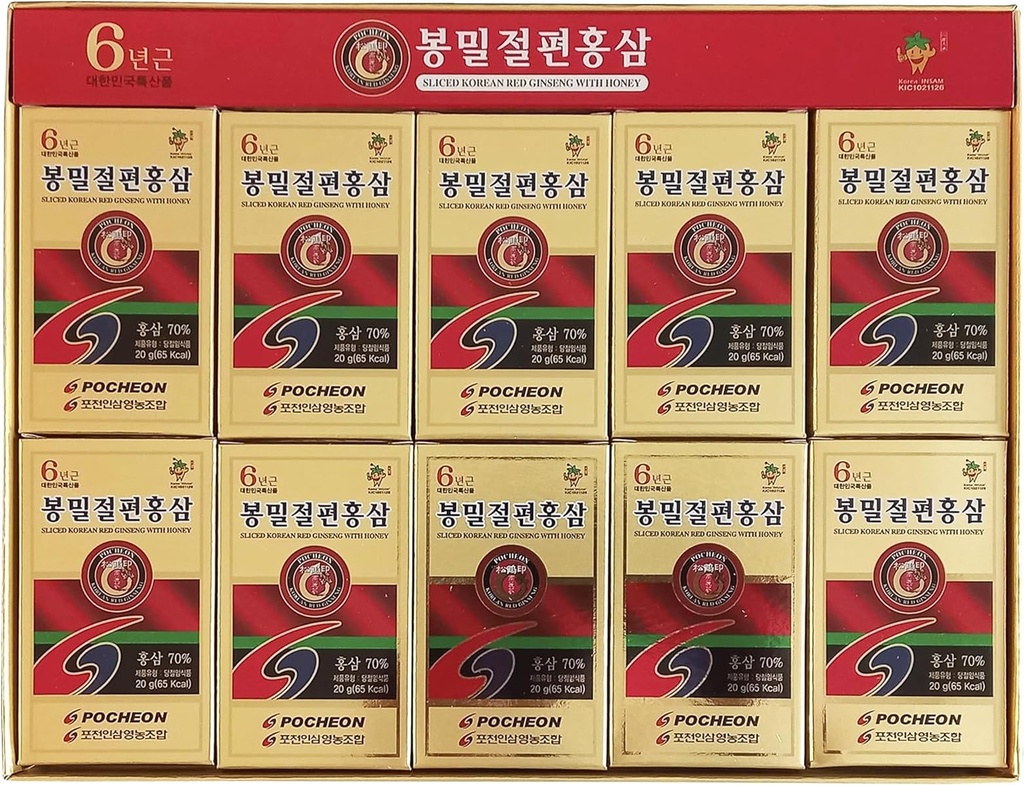 Pocheon 200g(20g x 10) 6Years Sliced Korean Panax Red Ginseng Root with Honey, Natural Immune Support