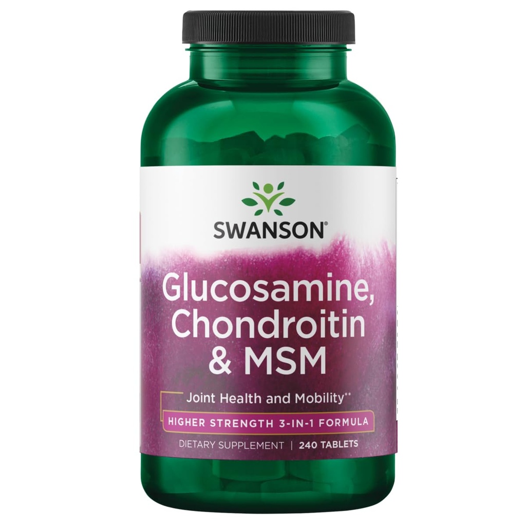 Swanson Glucosamine Chondroitin MSM (methylsulfonylmethane) 3-σε-1 Κοινή Κινητικότητα Φόρμουλα Ευελιξία Comfort Cartilage Connective Tissue Health Support Συμπλήρωμα διατροφής 240 Δισκία (Tabs)