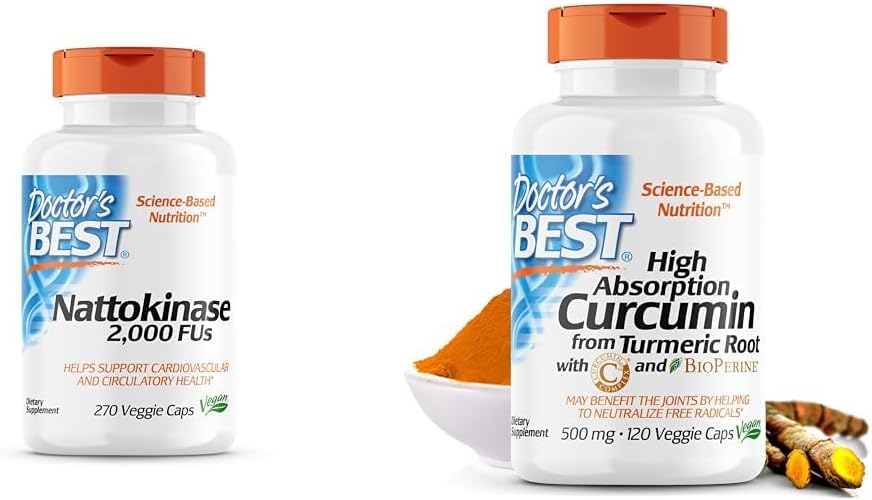 BEST Nattokinase γιατρού, μη ΓΤΟ, Vegan, Χωρίς γλουτένη, 270 Veggie Caps & DRB-00107 Κουρκουμίνη υψηλής απορρόφησης από την κουρκουμά με C3 Complex & BioPerine 500mg