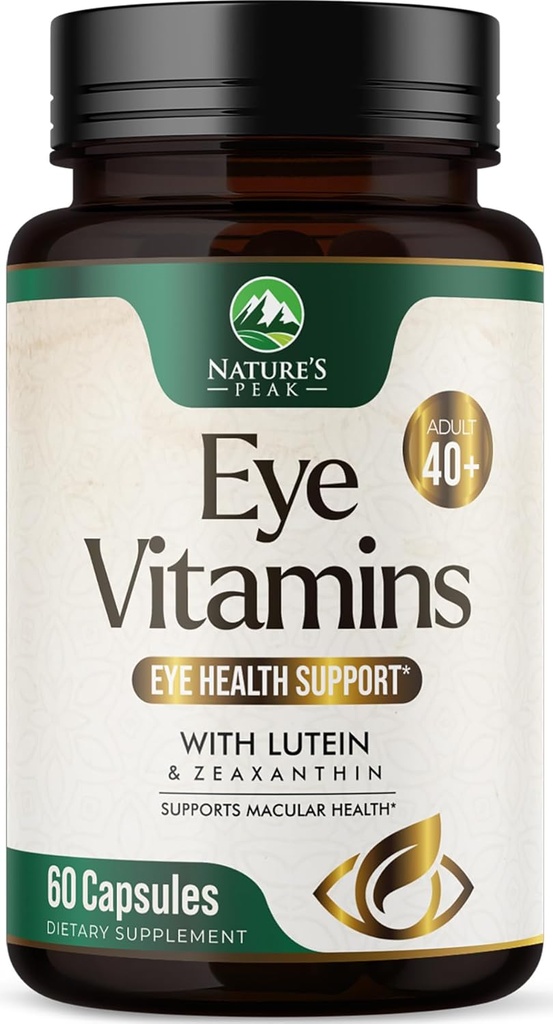 Eye Vitamins & Mineral Supplement - Contains Zinc, Copper, Lutein, & Zeaxanthin, Supports Dry Eye Strain, Vision Health for Adults, Non-GMO, Vegan Eye Care Pills & Minerals Supplements - 60 Capsules
