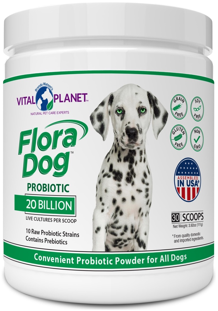 Vital Planet - Flora Dog Probiotic Powder Supplement with 20 Billion Cultures and 10 Strains, High Potency Immune and Digestive support Probiotics for Dogs, 3,92 oz., 111 Grams, 30 Servings