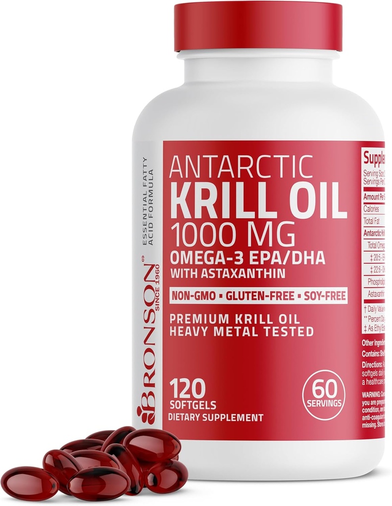 Bronson Ανταρκτική Krill Oil 1000 mg με Omega-3s EPA, DHA, Ασταξανθίνη και φωσφολιπίδια 120 Softgels