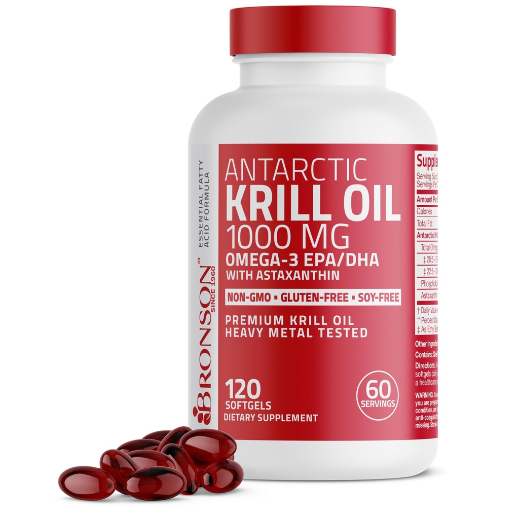 Bronson Ανταρκτική Krill Oil 1000 mg με Omega-3s EPA, DHA, Ασταξανθίνη και φωσφολιπίδια 120 Softgels
