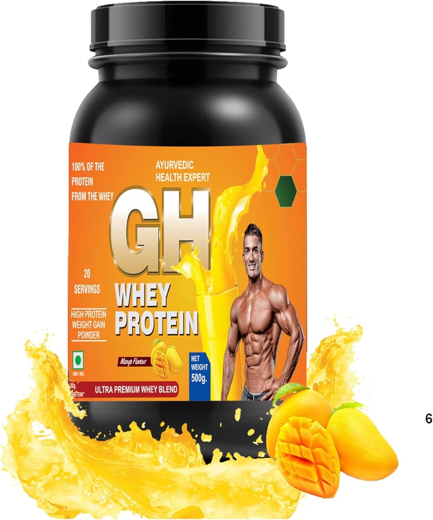 Πρωτεΐνη GH WHEY, Ultra Premium Γρηγορότερη αποκατάσταση, απορρόφηση & ανάπτυξη μυών Lean (1.1lbs, Mango Flavor)