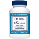 The Vitamin Shoppe Vitamin D3 & K2 MK7 Supplement, 5000 IU, 60 Capsules | Daily Vitamin to Support Bone Health, Calcium Utilization, and Immune Function