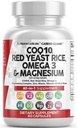 Clean Nutraceuticals COQ10 200mg Red Yeast Rice Omega 3 Magnesium Complex 500mg Niacin Zinc Vitamin K2 D3 - Βιταμίνες στήριξης της καρδιάς για γυναίκες και άνδρες w/Vitamin B3, Συνένζυμο Q10-60 Ct