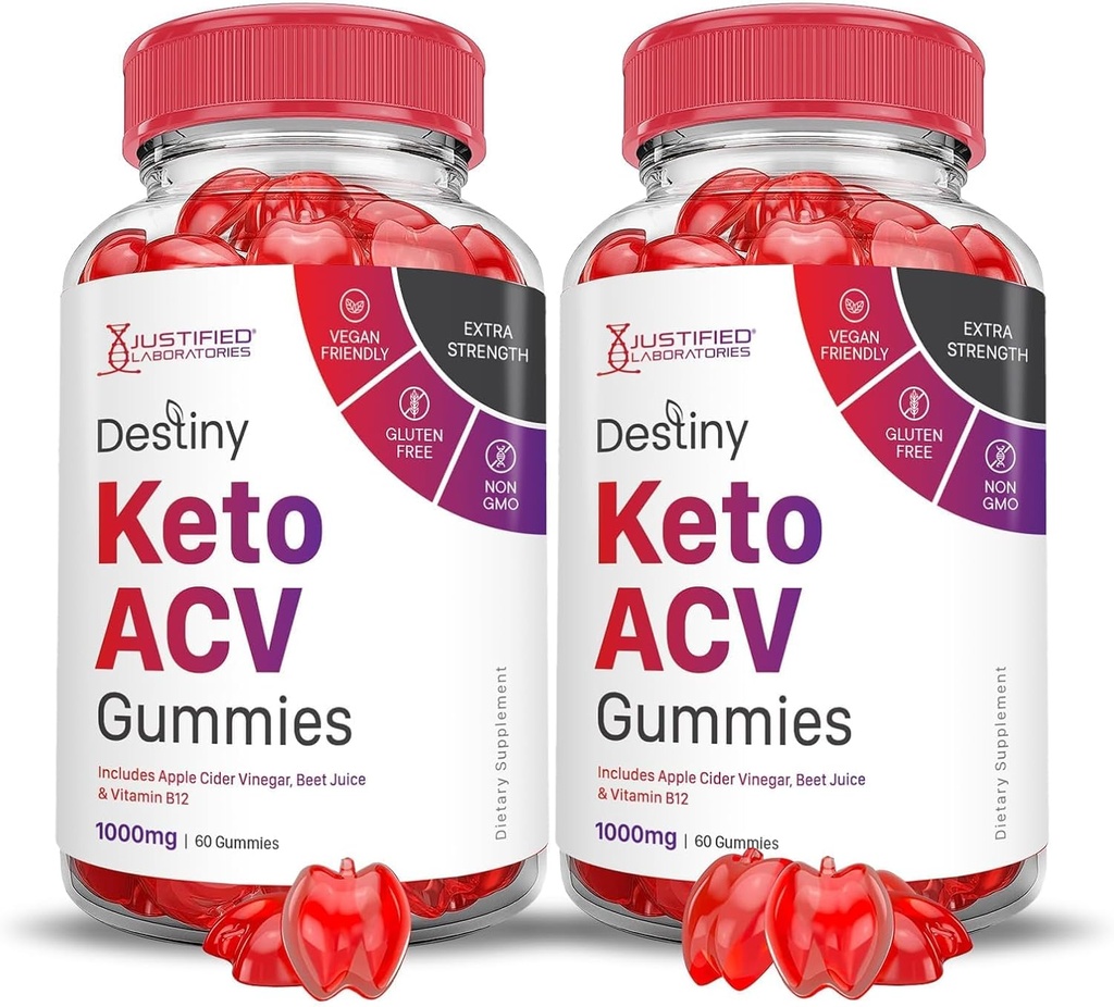 Justified Laboratories (2 Pack Destiny Keto ACV Gummies Advanced Formula 1000MG Destiny Keto Gummies Apple Cider Vinegar Formulated with Pomegranate Beet Buice Powder B12 Vegan Non GMO 120 Gummys