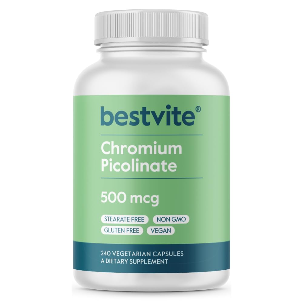 BESTVITE Picolinate 500mcg Χρώμιο (240 κάψουλες χορτοφάγων) - Δεν Stearates - Δεν Dicalcium Phosphate - Vegan - Χωρίς γλουτένη - Μη ΓΤΟ