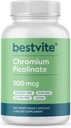 BESTVITE Chromium Picolinate 500mcg (240 Vegetarian Capsules) - No Stearates - No Dicalcium Phosphate - Vegan - Gluten Free - Non-GMO
