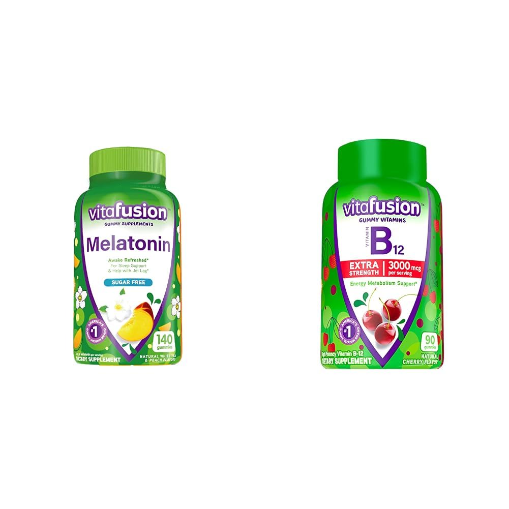 Vitafusion Μελατονίνη 140 Count and Vitamin B12 Gummy Vitamins, 90 Count Cherry Flavor for Energy Μεταβολισμός και υποστήριξη νευρικού συστήματος