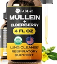 FabLab Mullein Leaf Extract with Elderberry 4 Fl Oz - Made in USA - Drops for Better Lung - Mullein Tincture for Lung Detox - Bronchial Cleanse for Smokers - Respiratory Herbal Supplement
