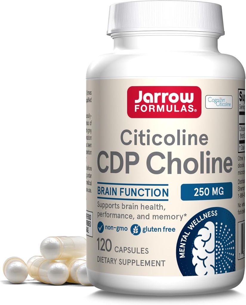 Jarrow Formulas Citicoline CDP Choline 250 MG, CDP Choline συμπλήρωμα υποστηρίζει την υγεία του εγκεφάλου, την απόδοση και τη μνήμη, 120 κάψουλες, μέχρι 120 ημέρες προσφοράς