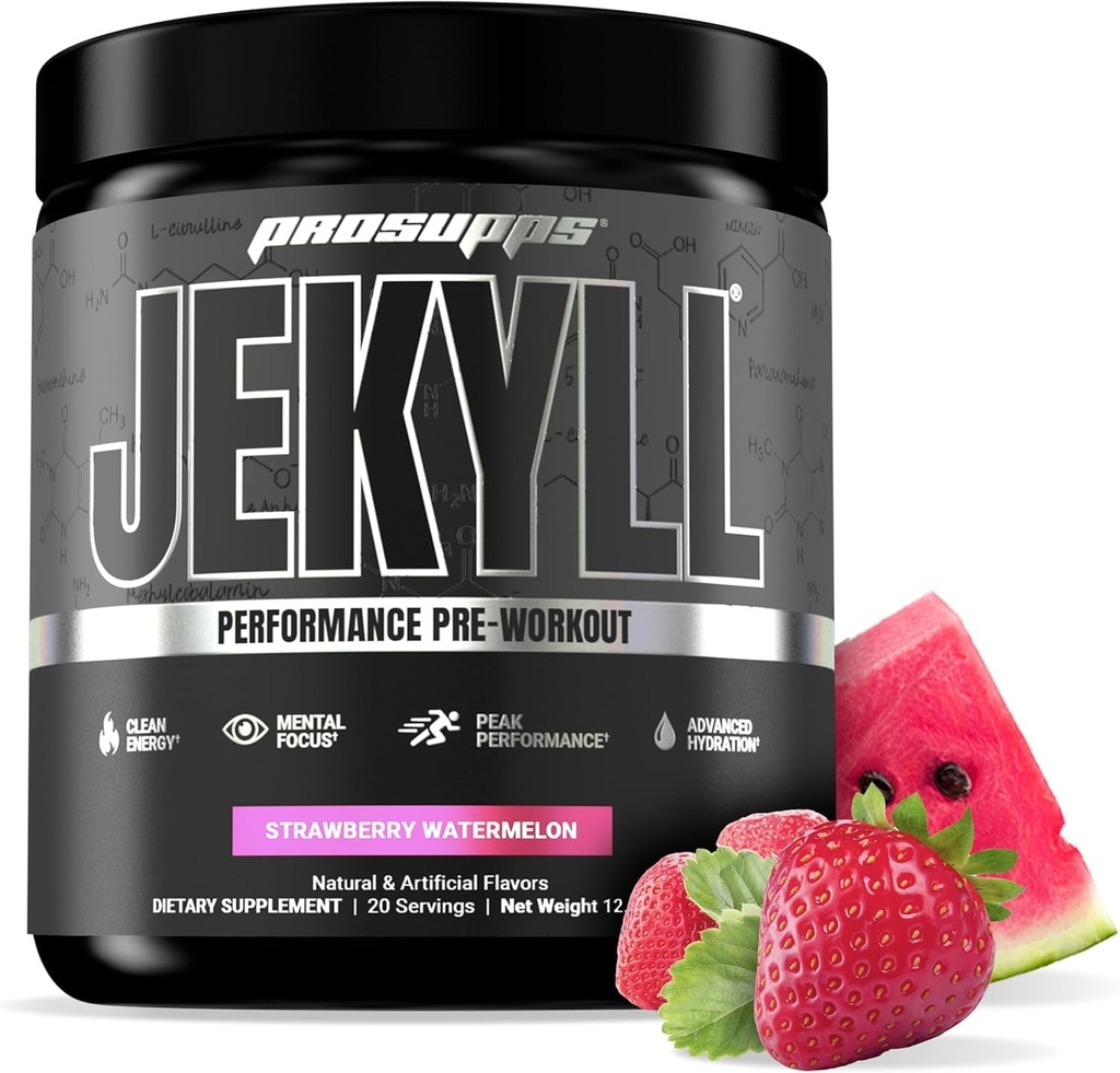 PROSUPPS Dr. Jekyll Performance Pre Workout Powder - Χαμηλή-διεγερτική Preworkout Υποστηρίζει μυϊκή αύξηση, εστίαση & ενέργεια - Caffeine-free Γυμναστήριο & Καταλληλότητα συμπληρώματα (Strawberry Watermelon, 30 εξυπηρετούν)