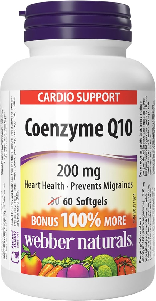 Webber Naturals Συνένζυμο Q10 (CoQ10) 200 mg, 60 Softgels, High Potency Antioxidant Supplement, για την καρδιακή υγεία και την παραγωγή κυτταρικής ενέργειας, 60 ημέρες προσφοράς, χωρίς γλουτένη