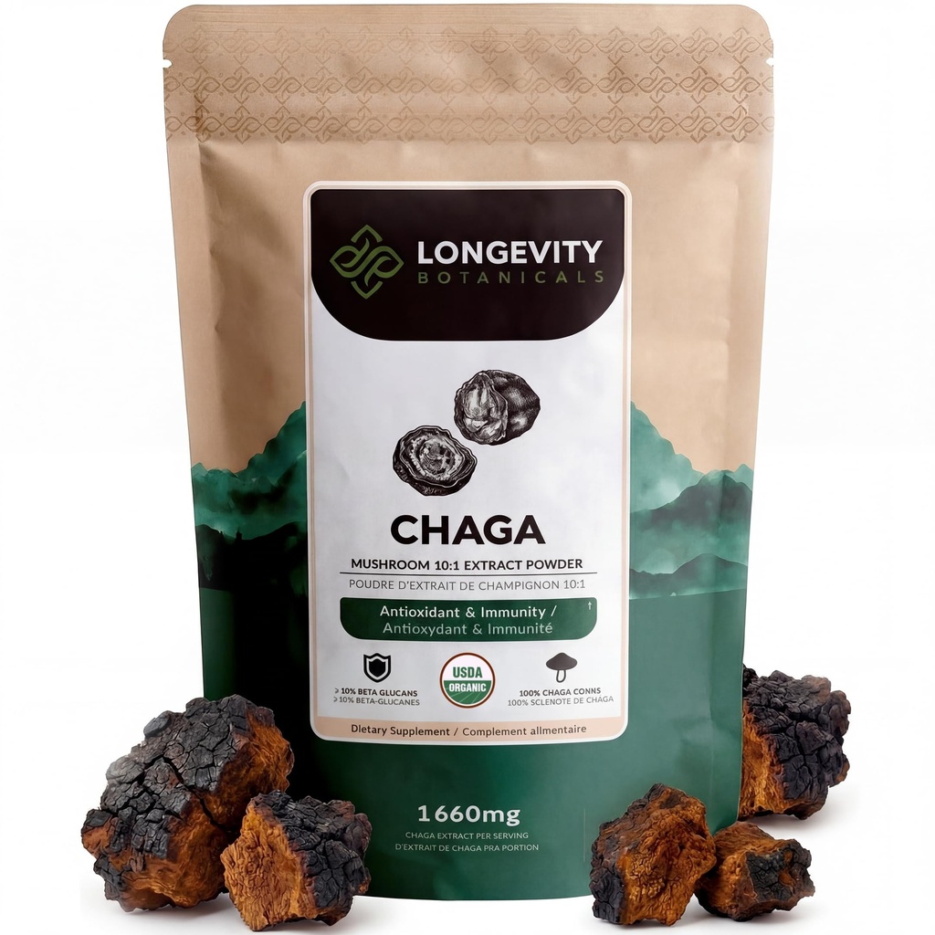 Longevity Botanicals Organic Chaga Mushroom Extract Powder 100g 