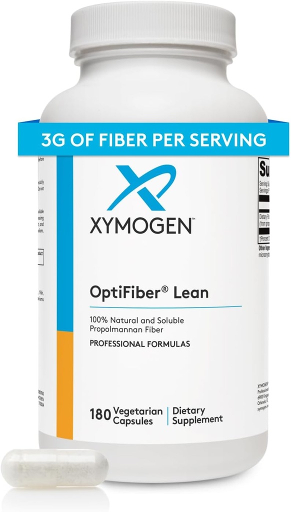 XYMOGEN OptiFiber Lean, Daily Fiber Supplement Pills - 100% Natural Soluble Propolmannan Dietary Fiber - Support Digestion, Satiety & Regularity - Serves as a Prebiotic (120 Capsules)
