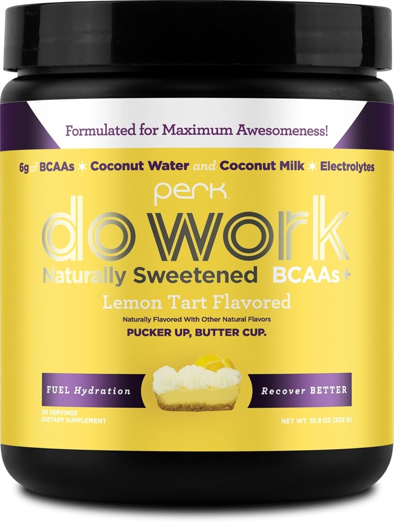 Perk Do Work BCAAs + Hydration Electrolytes Powder (Φυσικά γλυκασμένα ταρτάκια λεμονιών, 20 μερίδες) - με καρύδα Νερό & καρύδα Γάλα