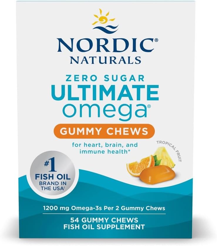 Nordic Naturals Zero Sugar Ultimate Omega Gummy Chews - Τροπικά φρούτα - 54 Gummy Chews - Μη ΓΤΟ - Βέλτιστη ευεξία - 27 εξυπηρετούν