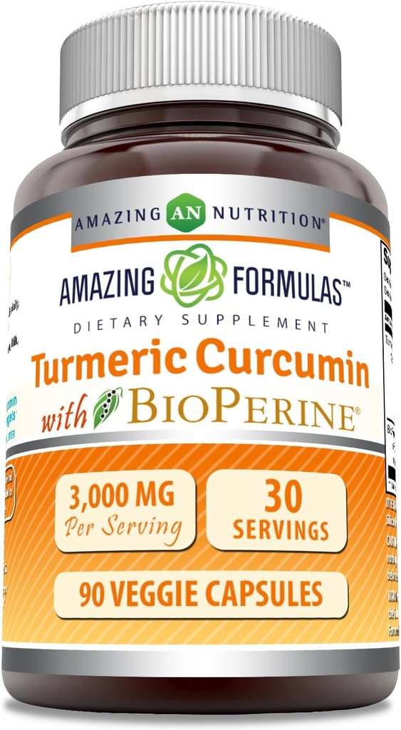 Amazing Formulas Turmeric Curcumin with Bioperine 3000 mg Per Serving | 90 Veggie Capsules Supplement | Non-GMO | Gluten Free | Made in USA