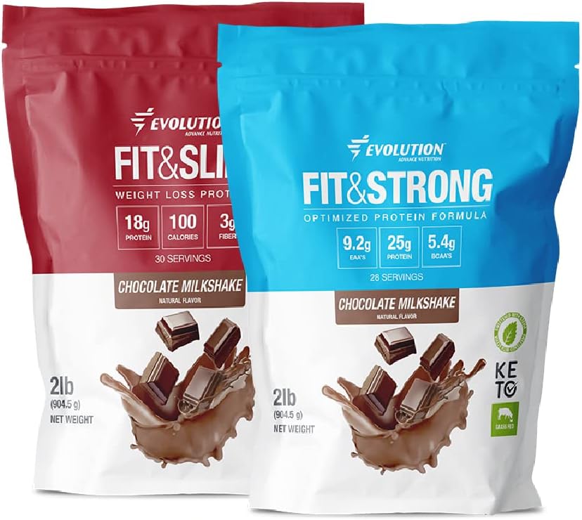 Evolution Advance Nutrition Grass Fed 100% Whey Protein Powder + Fit & Slim with Glucomannan, Inulin Fiber – Υψηλής Ίνας, Υψηλής πρωτεΐνης, Καθαρή, Keto Εγκεκριμένη, Μη ΓΤΟ, Stevia Sweeted – 2 Pack