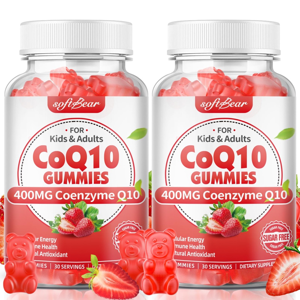 softbear CoQ10 Gummies 400mg Coenzyme Q10 Supplement for Adults, High Absorption coq10 Plus Omega-3, Magnesium, Vitamin B3 & Zinc for Cellular Energy & Antioxidant, Strawberry Flavor 120 Count