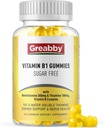Βιταμίνη B1 Gummies - Μπενφοτιαμίνη 300mg & Θιαμίνη 100mg, Χωρίς ζάχαρη, Βιταμίνη B Complex Chewable Supplement, Energy Boost & Νευρικό Σύστημα Υγεία για γυναίκες άνδρες, 60 Gummies