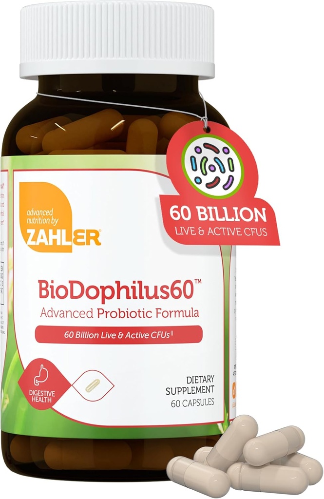 Zahler BioDophilus60, 60 Billion CFU Probiotic + Prebiotic - 11 Strains Daily Probiotic Supplement - Kosher Probiotics for Women for Digestive Health, Probiotics for Men for Gut Health (60 Κάψουλες)