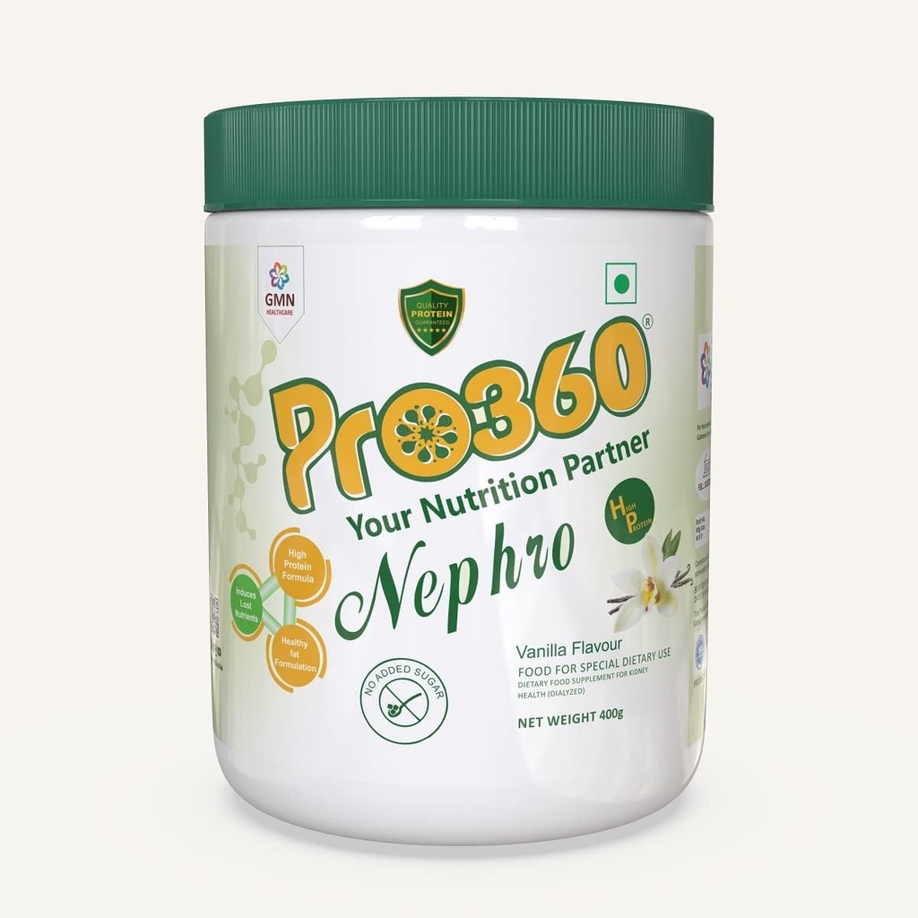 Veena Pro360 Nephro HP - Φροντίδα αιμοκάθαρσης Διατροφική Πρωτεΐνη Ποτό (Vanilla Flavour) Όχι Προστιθέμενη Ζάχαρη, Ειδικό Συμπλήρωμα Διατροφής για Νεφρό/Νεφρική Υγεία, 400 Gm