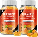 Turmeric Curcumin Gummies με Ginger & Black Pepper Vegan Pectin Formula για ανοσοενισχυτικό, υγιές δέρμα & Κοινή Υποστήριξη Chewable συμπλήρωμα για ενήλικες & εφήβους (2-πακέτο)