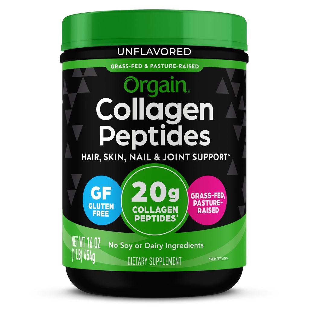 Orgain Hydrolyzed Collagen Peptides σκόνη για γυναίκες & άνδρες, 20g Grass Fed Collagen, Unflaved - μαλλιά, δέρμα, νύχια, & κοινό συμπλήρωμα υποστήριξης, Παλαιό & Κέτο, μη GMO, τύπου I και III, 1lb