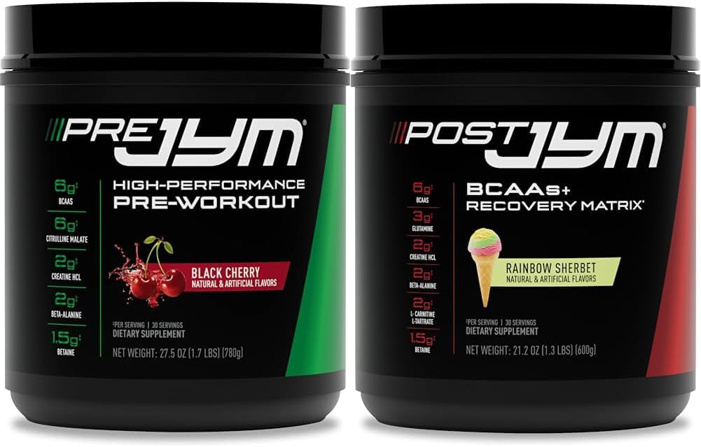 PRE JYM 30 μαύρο κεράσι & Post JYM Rainbow Sherbert μετά την προπόνηση 30 εξυπηρετεί το ποτό αποκατάστασης μυών