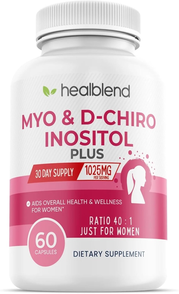 Myo & D-Chiro Inositol Plus Supplement Blend, Hormonal Balance, Healthy Ovulation and Overall Wellness Support for Women, Fertility and Pregnancy Health, 60 Capsules