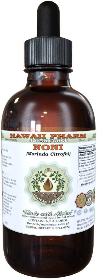 Noni Liquid Extract χωρίς αλκοόλ, Organic Noni (Morinda citrifolia) Αποξηραμένα φρούτα Γλυκερίτης Φυσικό βοτανικό συμπλήρωμα, Χαβάη Pharm, ΗΠΑ 2 fl.oz